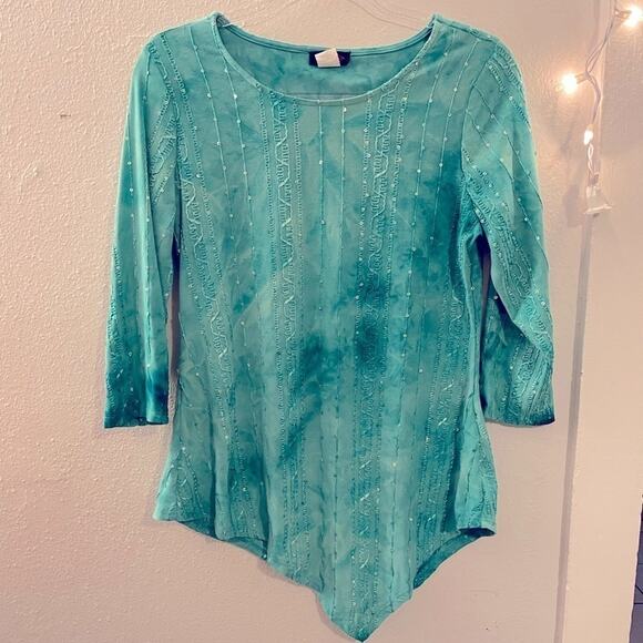 Turquoise Pointed Hem Top I - Picture 1 of 5